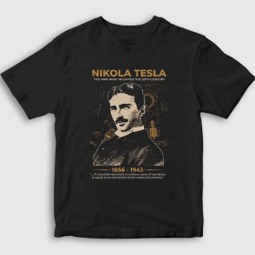 Resim Presmono Unisex Çocuk Siyah Inventor Scientist Nikola Tesla T-Shirt 