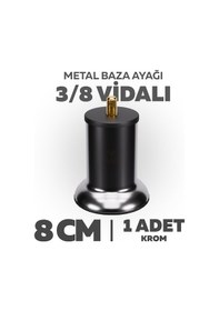 Resim Baza Ayağı 8 Cm 3/8 Vidalı Tekli Metal Krom Yatak Mobilya Ayağı Kalın Vida Krom 3/8 8 Cm 