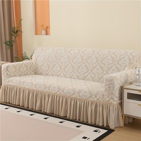 Resim 1 adet Bohemya Katio Jakarlı Yüksek Esneklikli Kanepe Örtüsü Etek ile, Bohemya Barok Tarzı Elastik ve Nefes Alabilen Kanepe Örtüsü - Evcil Hayvan Dostu, Makine Yıkanabilir - Polyester ve Spandeks Karışımı, Tek Kişilikten Dört Kişiliğe Uygun Jakarlı Kumaş - 180g/m² 