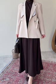 Resim Tesettür Diyarı Kayle Kuşaklı Blazer Tesettür Ceket- Taş Standart (36-42 Beden Uyumlu) 