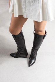 Resim FSKOMBİN Esto Kahve Hakiki Deri Kadın Kovboy Çizme 