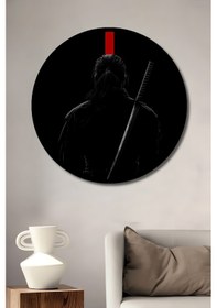 Resim Samuray Kılıcı Ve Kırmızı Işık Soyut Sanat Ahşap Tablo Yuvarlak Duvar Tablosu Çerçeve Görünümlü-71-177--- 45 X 45 