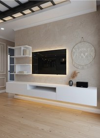 Resim Resital Ledli Duvara Monte Tv Sehpası - Beyaz - W6015-1 Beyaz 