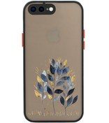 Resim mooodcase Iphone 8 Plus Uyumlu Siyah Kamera Lens Korumalı Mavi Yaprak Desenli Lüx Telefon Kılıfı 