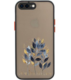 Resim mooodcase Iphone 8 Plus Uyumlu Siyah Kamera Lens Korumalı Mavi Yaprak Desenli Lüx Telefon Kılıfı 