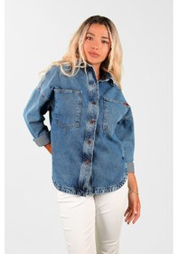 Resim Oversize Kadın Jean Ceket Mavi 