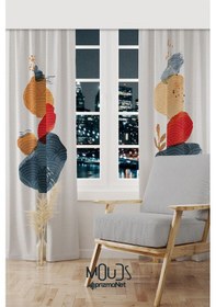 Resim Japanese Stone Desenli Süet Oturma Odası Salon Fon Perde Baskılı Ekstrafor Büzgü 2 Kanat Prd-1109 Çok Renkli 