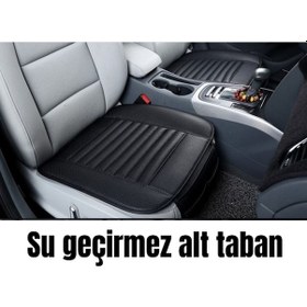 Resim Teknomndr00266 Su Geçirmez Ön Arka Araba Koltuk Minder Deri Siyah Oto Koltuk Minderi 3'lü Oturak Örtüsü 
