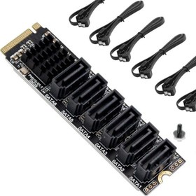 Resim Pcıe - Sata 6gpbsx6-Port Genişletme Kartı+Sata Kablosu M.2 Mkey Pcı-E Yükseltici Kart M.2 Nvme - Sata3.0 ASM1166 Pm Desteği (Yurt Dışından) 