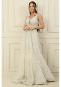 Resim By Saygı Simli Hayalet Tül Prenses Abiye-36096 Ekru 