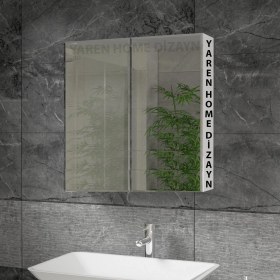 Resim Yaren Home Dizayn Lavabo Üstü, Aynalı, 2 Kapaklı Banyo Dolabı 