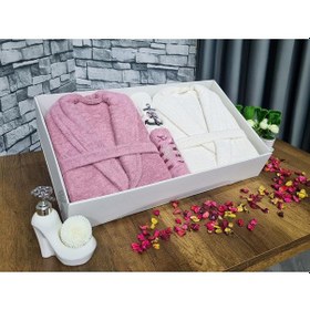 Resim Çeyizlik Aile Bornoz Seti 4 Parça Gül Kurusu Krem Gül Kurusu 