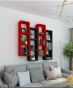 Resim Dekormer Design Kitaplık Modern Ev Duvar Rafı Kırmızı Siyah 4 Lü Takım 