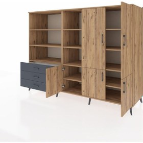 Resim Kronos Dolap 11 Raflı 3 Çekmeceli 5 Kapaklı 220x59x163 Çam-çam/antrasit Atlas Çam/antrasıt - Atlas Çam 