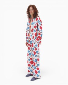 Resim Red Flower Düz Kesim Geniş Kadın Pantolon - Red Flower / M 