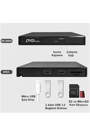 Resim TechTic USB 3.0 +SD TF Kart Okuyucu +3.0 USB Taşınabilir Cd Dvd Yazıcı Okuyucu 