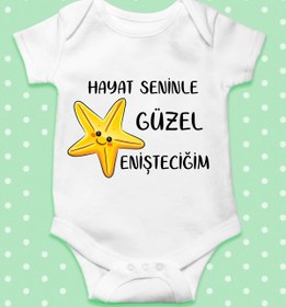 Resim Ayzi Tasarım Hayat Seninle Güzel Enişteciğim Yazılı Bebek Zıbın Body 