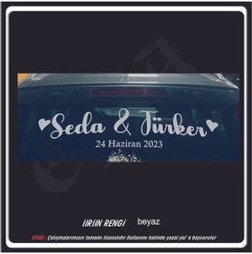 Resim EYBA STİCKER Gelin Damat düğün aracı arka cam yazısı Büyük Boy 75X20 Cm BEYAZ ÜTFEN SORU SORDAN ULAŞIN 