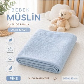 Resim Home %100 Pamuk Bebek Müslin Pike Açık Mavi 100x133 cm Yumuşak Dokulu 
