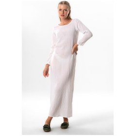 Resim Uzun Kol Pamuk Kombinezon Şile Bezi Uzun Elbise Astarı Beyaz Byz Beyaz 