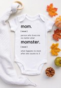 Resim Genel Markalar Unisex Bebek Beyaz Mom Momster Dictionary Kısa Kollu Çıtçıtlı Body 