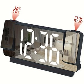 Resim 1 adet Çift Projeksiyon Alarm Saati, Ayna Dijital Saat, LED Ekran Sıcaklık Tarihi, USB Arayüzü, 12/24 Saat Geçiş, Yatak Odası, Ofis, Oturma Odası Dekorasyonu için Uygun, Ayna Sıcaklık Zaman Projeksiyon Saati 