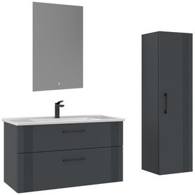 Resim Orka Bari 100 Cm Mat Antrasit Led'li Aynalı Banyo Dolabı Takımı Ve Boy Dolabı Mat Antrasit 