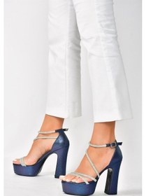 Resim Fox Shoes Lacivert Sim Platform Kalın Topuklu Kadın Ayakkabı M348202614 Lacivert 