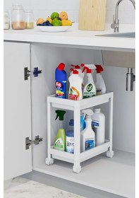 Resim Tezgah Altı Tekerlekli Raf Ünitesi, Beyaz 