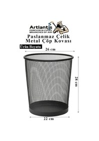 Resim Çöp Kovası Paslanmaz Çelik Siyah Fileli 2 Adet Ofis Büro Okul Vb.çöp Kovası Metal Delikli Kolay Kullanım 