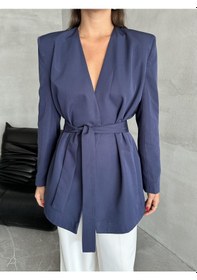 Resim Lacivert Elegant Kuşaklı Ceket Lacivert 