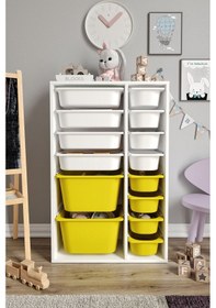 Resim %100 Mdf - Large Duo 14 Sepetli Oyuncak Dolabı Sarı 