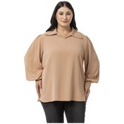 Resim Büyük Beden Gömlek Yaka Manşetli Yanı Yırtmaçlı Camel Bluz-camel Camel 