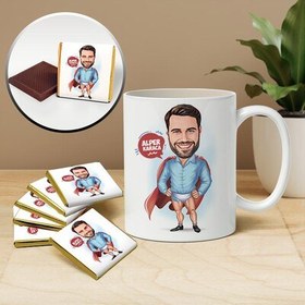 Resim Çakma Kahraman Karikatürlü Kupa ve Çikolata 