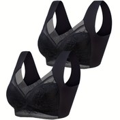 Resim [2 adet Çiçek Desenli Spor Sütyeni] 2 adet Kadın Çiçek Desenli Spor Sütyeni, Poliamid Örgü Kumaş, Nefes Alabilir Tam Kapsam Yoga Aktivewear, Cinsel Tarz ile Düz Renk Tasarımı için Yetişkinler 