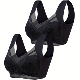 Resim [2 adet Çiçek Desenli Spor Sütyeni] 2 adet Kadın Çiçek Desenli Spor Sütyeni, Poliamid Örgü Kumaş, Nefes Alabilir Tam Kapsam Yoga Aktivewear, Cinsel Tarz ile Düz Renk Tasarımı için Yetişkinler 