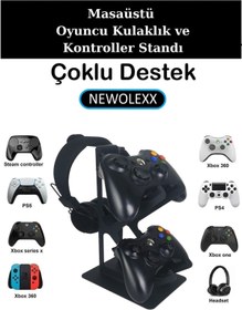 Resim NEWOLEXX Metal Gaming Ps4 Ps5 Xbox Joystick Controller Tutucu Ve Kulaklık Dikey Standı 