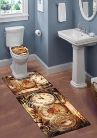 Resim Modern Desenli Dijital Baskı 3’lü Banyo Paspas Takımı Yıkanabilir Kaymaz Tabanlı Klozet Takımı KLZ0063 