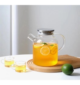 Resim Borosilikat Cam Metal Kapaklı Bitki Çayı Demliği & Sürahi 1800 ml 