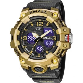 Resim Hanyang Siyah Altın Smael Üst Marka Erkekler Askeri Izle Dijital Su Geçirmez Çift Ekran Kuvars Spor Kol Saati Erkek Saat 8008 Gençlik Kronometre (Yurt Dışından) 