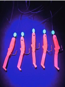 Resim Eagenset Silikon Balıklı Çapari 5 Cm 2 Adet Silikon At Çek Takımı Uv Neon Simli Pembe Ve Fosforlu Glow Boncuklu 