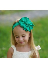 Resim Kız Bebek Çocuk Çiçek Detaylı El Yapımı Yumuşak Esnek Pamuklu Penye Saç Bandı - 0 - 6 Ay / Yeşil Yeşil 