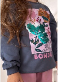 Resim Cigit Çiçek Basdkılı Pullu Sweatshirt 1-6 Yaş Lacivert Lacivert 