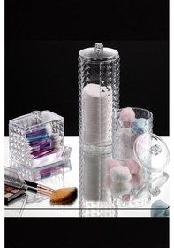 Resim Flosoft Diamond 3 Lü Pamuk Organizer, Disk Pamukluk Makyaj Pamukluğu Kulak Çubukluğu 3 Lü Set Şeffaf 