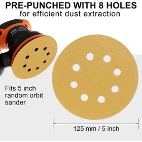 Resim Sones 100 Adet / Kutu 5 İnç 8 Delikli Yuvarlak Disk Zımpara Kağıdı 125mm Sarı Kum Floklama Kağıdı, Kum: P120 