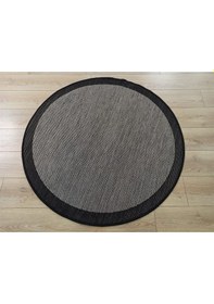 Resim Çam Halı Sisal 9715 Gri / Siyah Bordürlü Daire Jüt Sisal Kilim - 120x120 