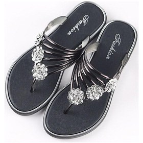 Resim Siyah 2024 Kadın Moda Peep Toe Sandalet Yüksek Kaliteli Kadın Terlik Anti Patinaj Flip Flop Kristal Kadın Ayakkabı Yaz Plaj Ayakkabı Kadın Ayakkabı Siyah 