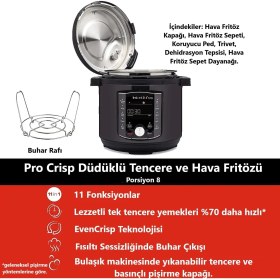 Resim Hepta Collection Instant Pot Pro Crisp ve Airfryer, 11'i 1 Arada Elektrikli Çok Amaçlı Pişirici - Sıcak Hava Fritözü, 
