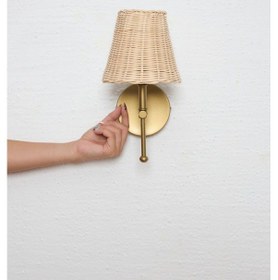 Resim Rattan Eskitme Gold Ledli Duvar Aydınlatması Aplik Beyaz 