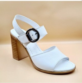 Resim Mammamia D23YS-1170 Beyaz Deri Topuklu (9cm) Kadın Sandalet Beyaz 